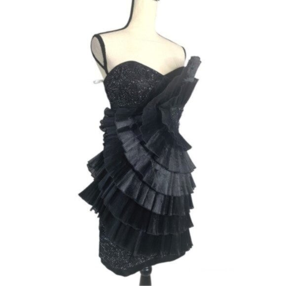NWT Milano Black Tiered Mini Cocktail Dress - Picture 5 of 14
